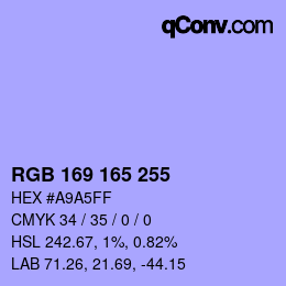 Código de color: RGB 169 165 255 | qconv.com