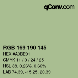 Código de color: RGB 169 190 145 | qconv.com