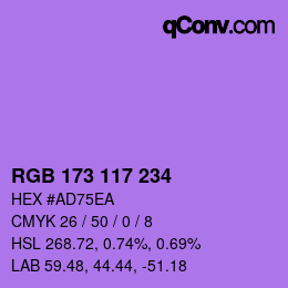 Code couleur: RGB 173 117 234 | qconv.com