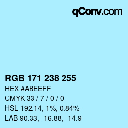 Color code: RGB 171 238 255 | qconv.com