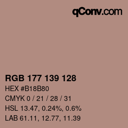 Color code: RGB 177 139 128 | qconv.com