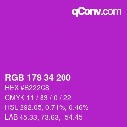 Code couleur: RGB 178 34 200 | qconv.com