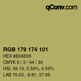 Color code: RGB 179 174 101 | qconv.com