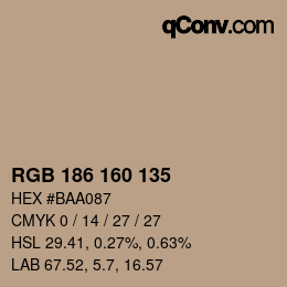 Color code: RGB 186 160 135 | qconv.com