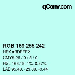 Code couleur: RGB 189 255 242 | qconv.com