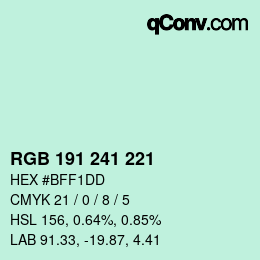 Código de color: RGB 191 241 221 | qconv.com