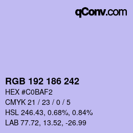 Color code: RGB 192 186 242 | qconv.com