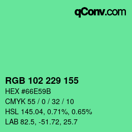 Código de color: RGB 102 229 155 | qconv.com