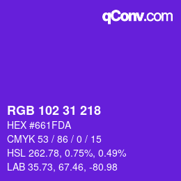 Código de color: RGB 102 31 218 | qconv.com