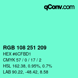 Código de color: RGB 108 251 209 | qconv.com