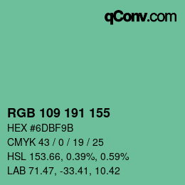 Código de color: RGB 109 191 155 | qconv.com