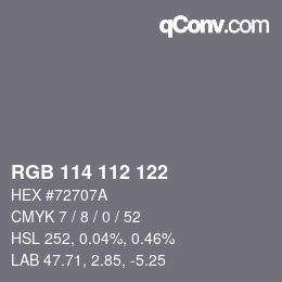 Color code: RGB 114 112 122 | qconv.com