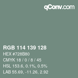 Código de color: RGB 114 139 128 | qconv.com