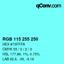 Color code: RGB 115 255 250 | qconv.com