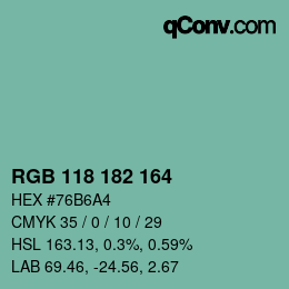 Color code: RGB 118 182 164 | qconv.com