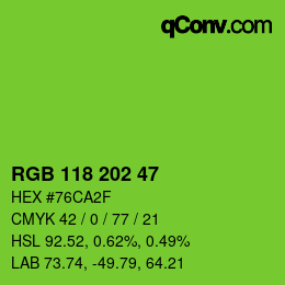 Color code: RGB 118 202 47 | qconv.com