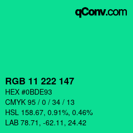 Color code: RGB 11 222 147 | qconv.com