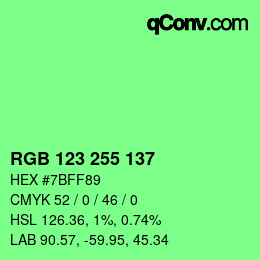 Color code: RGB 123 255 137 | qconv.com