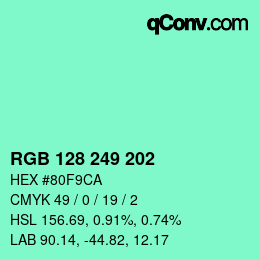 Código de color: RGB 128 249 202 | qconv.com