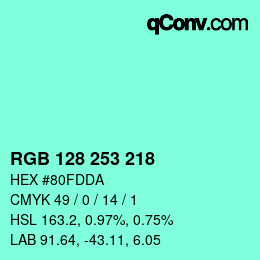 Farbcode: RGB 128 253 218 | qconv.com