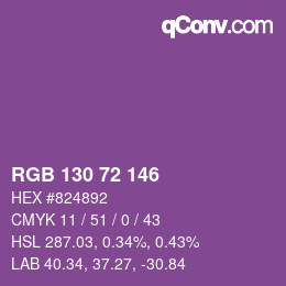 Color code: RGB 130 72 146 | qconv.com