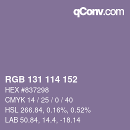 Código de color: RGB 131 114 152 | qconv.com