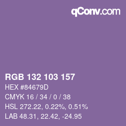 Código de color: RGB 132 103 157 | qconv.com