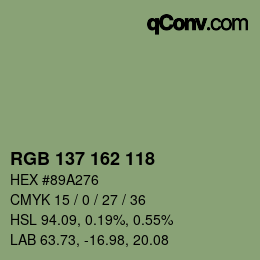 Color code: RGB 137 162 118 | qconv.com