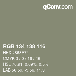 カラーコード: RGB 134 138 116 | qconv.com