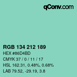 Color code: RGB 134 212 189 | qconv.com