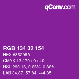 Color code: RGB 134 32 154 | qconv.com