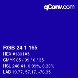 Código de color: RGB 24 1 165 | qconv.com