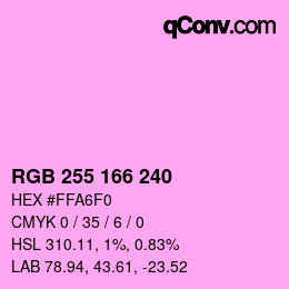 Color code: RGB 255 166 240 | qconv.com