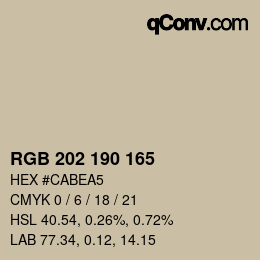 Código de color: RGB 202 190 165 | qconv.com