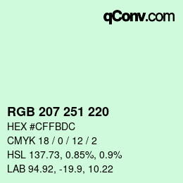 Código de color: RGB 207 251 220 | qconv.com