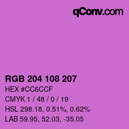 Code couleur: RGB 204 108 207 | qconv.com