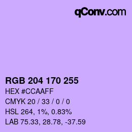 Color code: RGB 204 170 255 | qconv.com