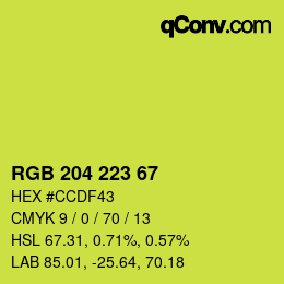 Color code: RGB 204 223 67 | qconv.com