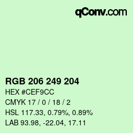 カラーコード: RGB 206 249 204 | qconv.com