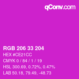 Color code: RGB 206 33 204 | qconv.com