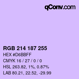 Color code: RGB 214 187 255 | qconv.com