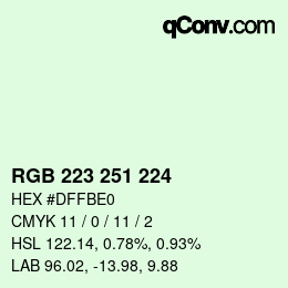 Código de color: RGB 223 251 224 | qconv.com