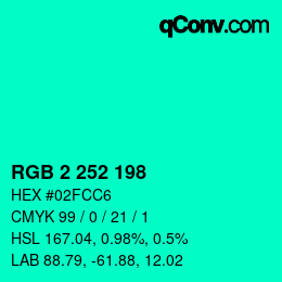 Código de color: RGB 2 252 198 | qconv.com