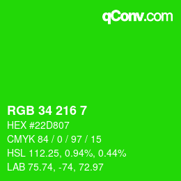 カラーコード: RGB 34 216 7 | qconv.com