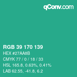 Color code: RGB 39 170 139 | qconv.com