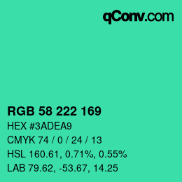 Code couleur: RGB 58 222 169 | qconv.com