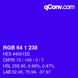 Farbcode: RGB 64 1 238 | qconv.com