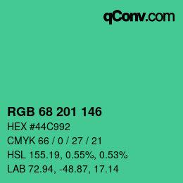 Código de color: RGB 68 201 146 | qconv.com