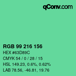 カラーコード: RGB 99 216 156 | qconv.com