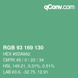 Color code: RGB 93 169 130 | qconv.com